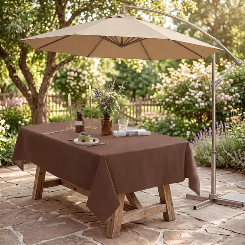 Miniatura 9 de Mantel para mesa rectangular de 55x71 pulgadas, de lino sintético, resistente a las arrugas e impermeable, color beige, para cocina, comedor