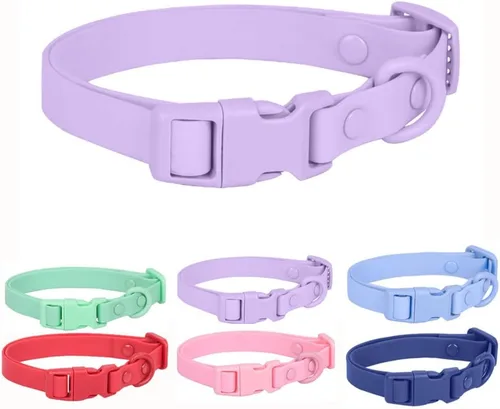 Miniatura 14 de Collar de silicona negra para perros, collares de goma de PVC de plástico impermeable, lavable con hebilla de liberación rápida, collares