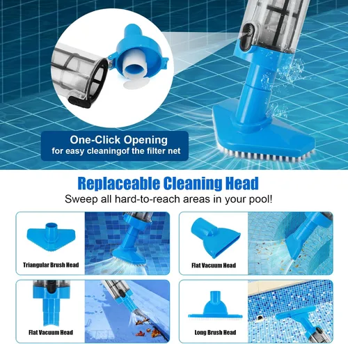 Miniatura 4 de Aspiradora de piscina de mano con poste telescópico, aspiradora recargable inalámbrica 3 en 1, más de 100 minutos de tiempo de funcionamiento