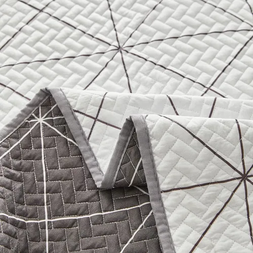 Miniatura 9 de Juego de edredón reversible de 3 piezas, cuadriculado blanco y gris, tamaño king 102 x 88 pulgadas, suave microfibra ligera, colcha de verano