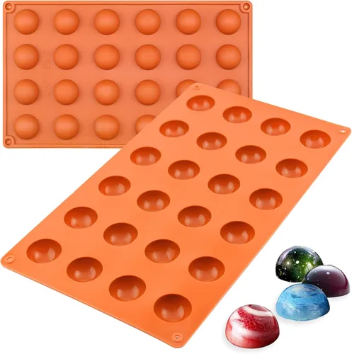 Miniatura 5 de FUNSHOWCASE Mini molde de silicona para caramelo de chocolate con cúpula hemisferio, 2 unidades, 24 cavitas