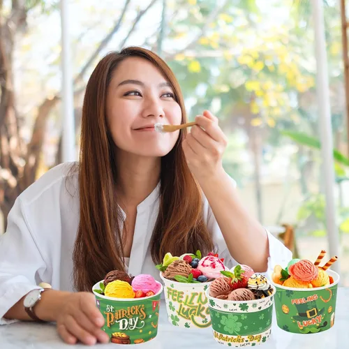 Miniatura 6 de HOWAF 24 unidades de suministros de fiesta del día de San Patricio, cuencos de helado, tazas desechables para aperitivos para Sundae Irlandés Verde