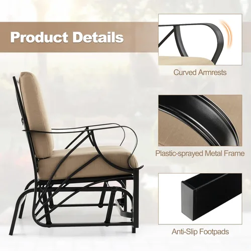 Miniatura 4 de Tangkula Planeador de patio al aire libre, silla deslizante con marco de metal con cojín, silla ergonómica para patio al aire libre para una sola