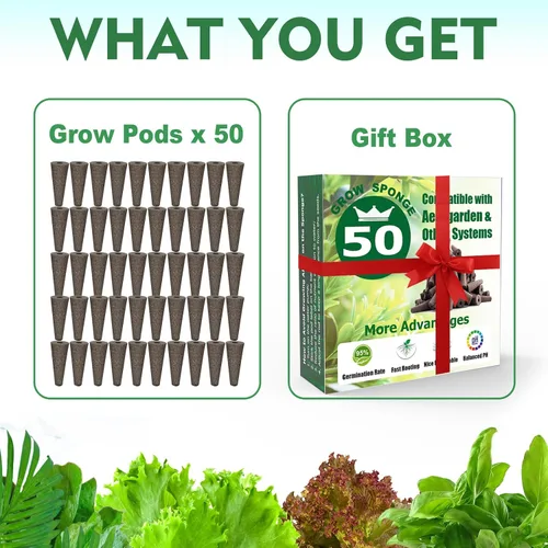 Miniatura 7 de Seed Starter - Esponjas de cultivo para aerogarden, cápsulas de repuesto equilibradas con PH para sistema hidropónico de interiores, paquete de 50