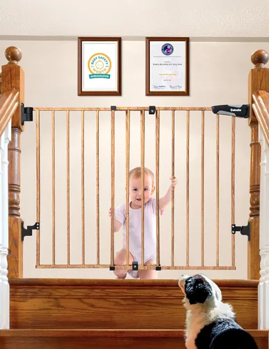 Miniatura 20 de Babelio Puerta de bebé para escaleras, cocina y puertas, sin barra inferior, operación con una sola mano, cierre automático, montaje de hardware