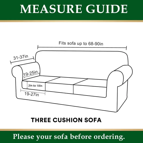 Miniatura 6 de CRFATOP Fundas de sofá de 4 piezas para sofás de 3 cojines, funda elástica con 3 fundas de cojín de asiento separadas, protector de muebles lavable