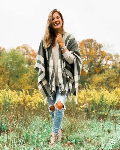 Miniatura 2 de Moss Rose Chal de viaje para mujer poncho frontal abierto capa para otoño e invierno