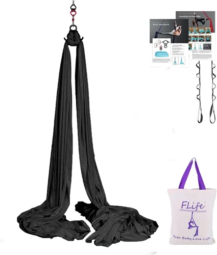 F.Life Hamaca de yoga de seda aérea, kit de hardware duradero de 10 yardas