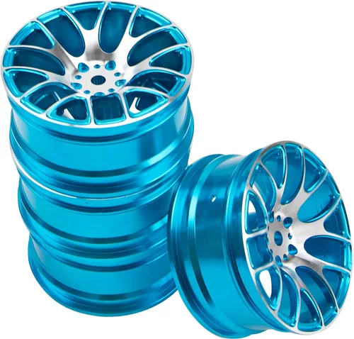 Miniatura 3 de Paquete de 4 llantas de metal de 0.472 pulgadas, buje hexagonal compatible con escalas 1/10 On-Road Racing Touring Drift Car Tamiya TT-01 Kyosho Azul