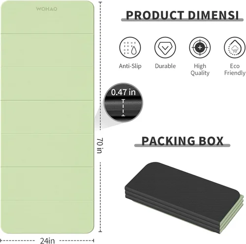 Miniatura 3 de Estera de Yoga de 7 Pliegues 177.8x61 cm - 1.27 cm de Grosor Estera de Ejercicio Plegable, Compacta Antideslizante de TPE para Viaje, Verde hierba +