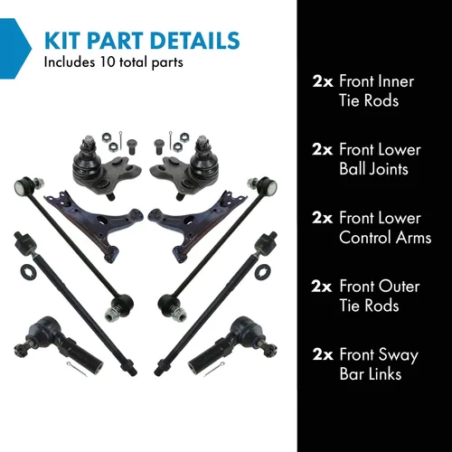 Miniatura 2 de TRQ Kit de dirección delantera y suspensión con barras de acoplamiento, brazos de control, rótulas, barras estabilizadoras compatibles con Toyota