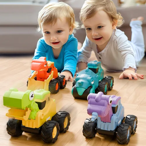 Miniatura 7 de iPlay, iLearn Juguetes de Camión de Dinosaurio para Niños Pequeños, Autos de Carreras Dinos Press Go para Niños, Conjunto de Juego de Vehículos