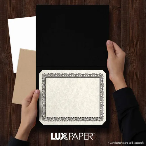 Miniatura 2 de LUXPaper Porta certificados de 9.5 x 12 pulgadas, lino azul náutico, borde de lámina dorada en relieve, cubierta de 100 libras, 25