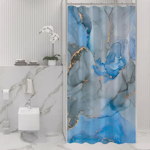 Gibelle - Cortina de ducha pequeña de 36 x 72 pulgadas, cortina estrecha de medio tamaño abstracta azul gris mármol, juego de cortina de ducha de