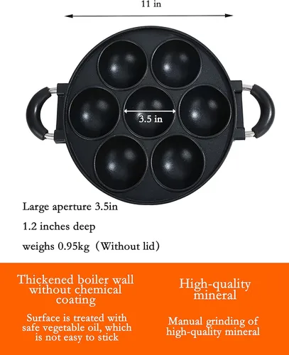 Miniatura 2 de Japón gran apertura takoyaki pan con cubierta de vidrio, molde para hornear pastel, huevos de freír, sartén Poffertjes, sartén Appam, sartén Banh