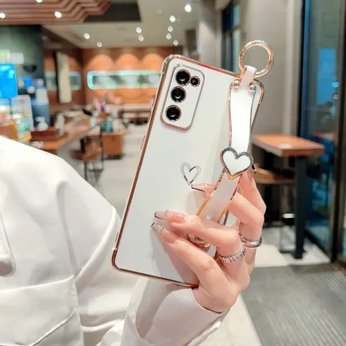 Miniatura 7 de ZTOFERA Funda diseñada para Samsung Galaxy S20 FE 5G, borde chapado de lujo, patrón de corazones de amor con pulsera y función atril, protección