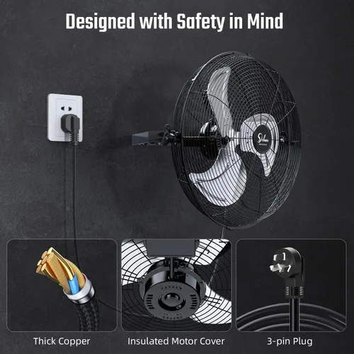 Miniatura 7 de Simple Deluxe Ventilador industrial de montaje en pared de 20 pulgadas, ventilador de metal de 3 velocidades para almacén, invernadero, taller