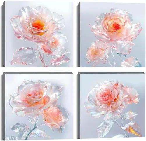 Miniatura 13 de Wall HDQ Arte de pared de flores para baño, dormitorio, sala de estar, decoración de pared azul y naranja, pintura floral, lienzo impreso, imagen