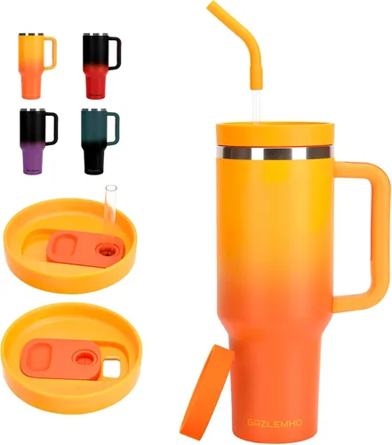 Miniatura 12 de Vaso térmico de 40 onzas con asa y pajita, tapa 2 en 1 a prueba de derrames y fugas, taza de viaje aislada, mantiene frío y caliente, apto