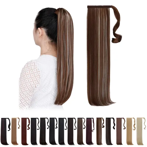 Miniatura 16 de Extensiones de cola de caballo caoba, cola de caballo rizada con clip, 22 pulgadas, 3.5 onzas, extensión de cabello sintético negro, extensión