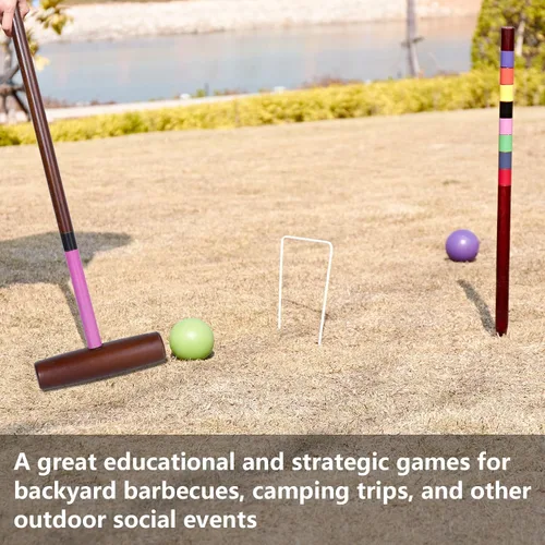 Miniatura 4 de SpeedArmis Juego de croquet para adultos – Kit de croquetas para 8 jugadores con regulación de 32 pulgadas, mazos de madera de goma