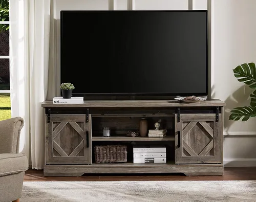 Miniatura 12 de WAMPAT Moderno soporte de TV de granja para televisores de hasta 65 pulgadas con puertas corredizas de granero, centro de entretenimiento de madera