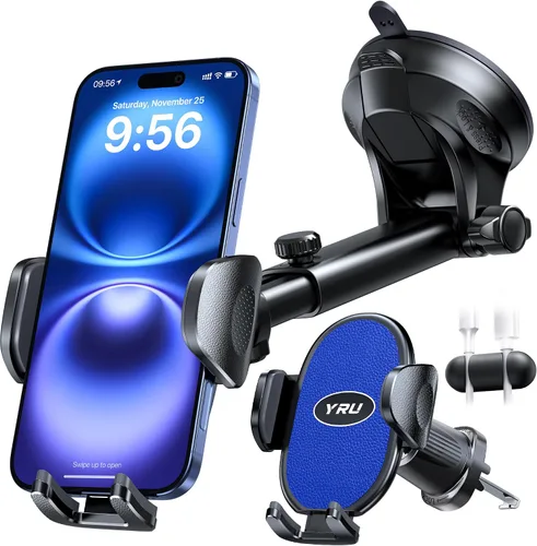 Miniatura 10 de YRU Soporte universal mejorado para teléfono para automóvil, giratorio en 360°, fuerte succión, soporte de ventilación para iPhone 17 16 Pro Max