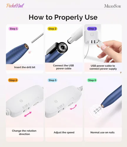 Miniatura 4 de MelodySusie PocketNail - Taladro de uñas USB delgado ergonómico en forma de bolígrafo, PC100G 20000 RPM, lima eléctrica portátil para todas