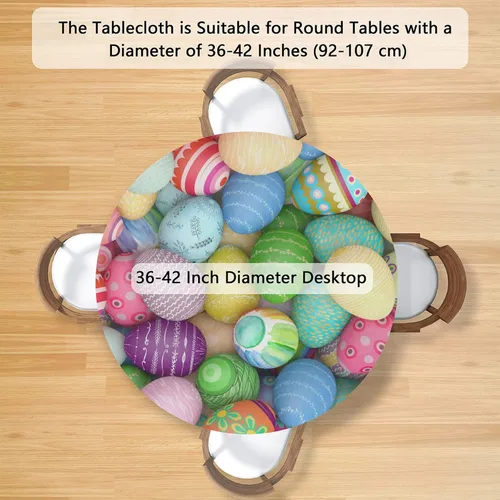 Miniatura 2 de Mantel redondo con diseño de huevos coloridos de Pascua, con borde elástico, impermeable, lavable, para cocina, fiestas, bodas, interiores