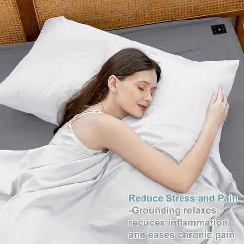 Miniatura 6 de Grounding Sheets - Sábana bajera ajustable de 39 x 75 x 15 pulgadas, 10% fibra plateada pura, sábanas de cama con tierra para mejorar el sueño