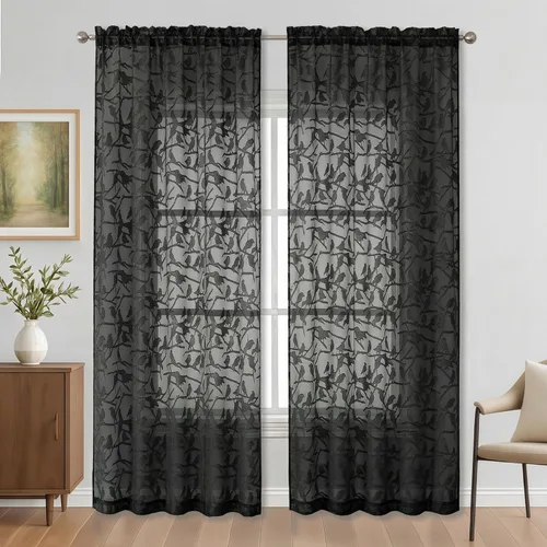 Miniatura 56 de OVZME Anji - 2 paneles de cortinas traslúcidas de gasa marrón de 72 pulgadas de largo para dormitorio, doble bolsillo para barra, tela ligera
