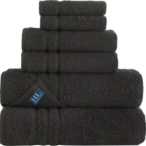Juego de 6 toallas de baño negras para baño, algodón turco original, suave, absorbente y de primera calidad, 2 toallas de baño, 2 manos y 2 toallas