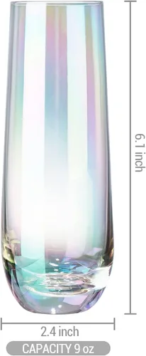 Miniatura 3 de MyGift Juego de 4 copas de champán modernas de 9 onzas, vino espumoso iridiscente, vino Prosecco transparente arcoíris, juego de mimosa de cóctel
