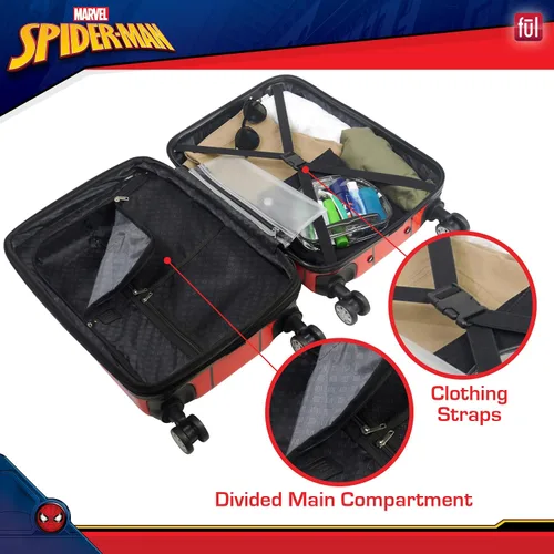 Miniatura 4 de FUL Marvel Spider-Man - Maleta de mano de 22 pulgadas, diseño de máscara, maleta rígida con ruedas giratorias, color rojo, Rojo -, Marvel Spider-Man