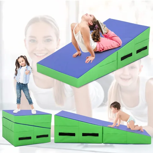 BLKMTY Colchoneta de gimnasia – Colchoneta inclinada, plegable, diseño de cuña de queso para niños, para interiores y exteriores, ejercicio y yoga