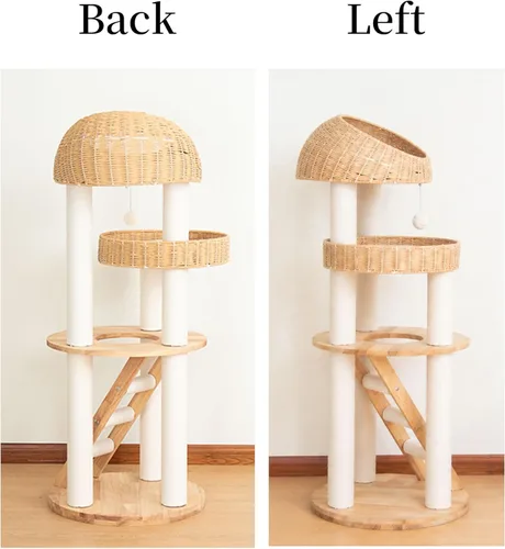 Miniatura 11 de Wood Cat Tree for Large Cats, 50'' Modern Indoor Cat Tower with Basket Beds, Cat Condo & Clear Hammock, Multi-Level Wooden Cat Furniture for Home