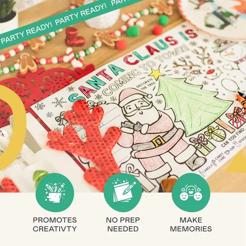 Miniatura 5 de Tiny Expressions Manteles individuales de Navidad de Papá Noel para niños (paquete de 12 manteles individuales navideños) Alfombrillas de papel