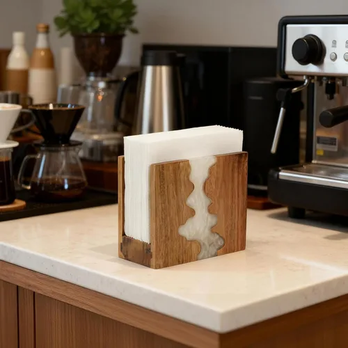 Miniatura 6 de Servilletero de madera de acacia para mesa, hecho a mano con diseño único de ondas y base resistente de 1.2 in para mesa de cocina, comedor, Blanco