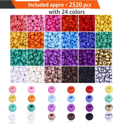 Miniatura 2 de Greentime Kit de cuentas de poni, 2800 cuentas opacas mate para pulseras, manualidades, cuentas Kandi, cuentas de pelo para trenzas, kit de cuentas