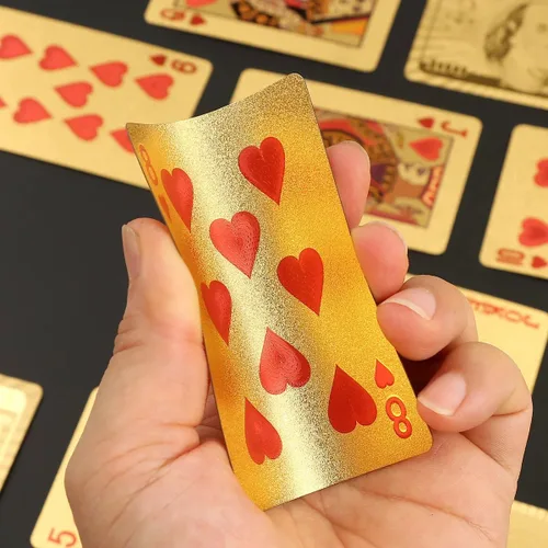 Miniatura 7 de Cartas de póquer de lujo de lámina de oro de 24 quilates con caja de madera, tarjetas impermeables para fiesta, camping, regalo de cumpleaños y Caja