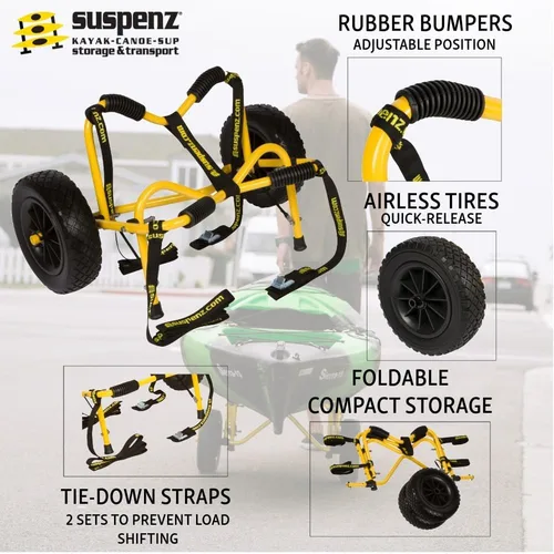 Miniatura 2 de Suspenz Remolque de transporte de canoa para kayak, carrito de kayak DLX, carrito con ruedas y correas sin aire, capacidad de peso de 150 libras