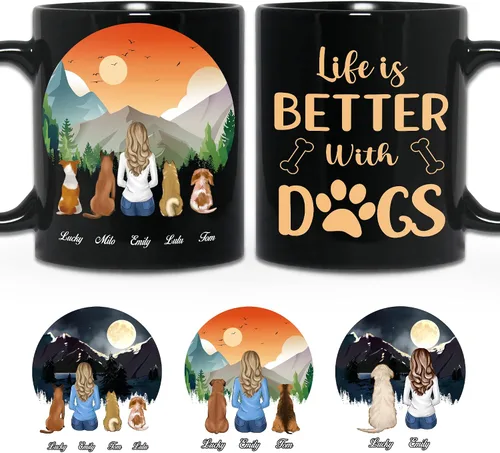 Miniatura 18 de WHIDOBE Taza personalizada de perro (niña – perro) personalizada de 11 onzas, 15 onzas con avatares, nombres, razas – Taza «Dog Mom» para mujeres
