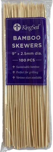 KingSeal - 1600 pinchos de madera de bambú natural para parrilla, 9 pulgadas x 0.098 in de diámetro, para brochetas Shish, barbacoa y arreglos de