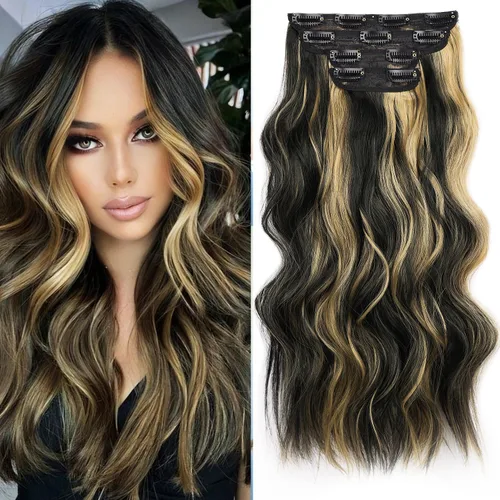 Miniatura 20 de Extensiones de cabello rubio con clip, de 22 pulgadas, extensiones de cabello largo y rizado con clip, 4 unidades, extensiones de cabello sintético