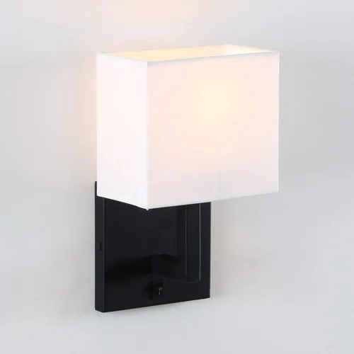 Miniatura 7 de PERMO Aplique de una sola pared con acabado negro con pantallas textiles blancas y botón de interruptor de encendido/apagado, pequeñas lámparas