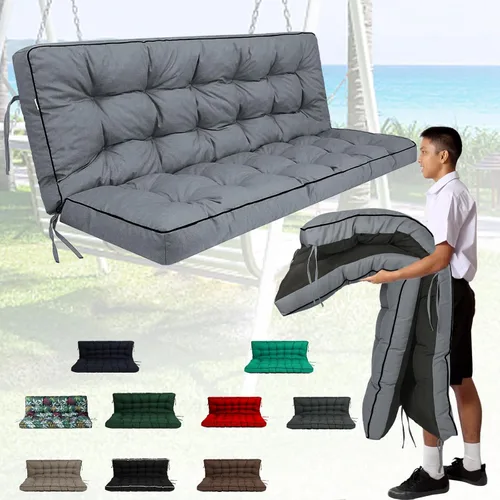 Miniatura 35 de Cojín de porche exterior con respaldo, cojín grueso impermeable para columpio de patio de 2/3 plazas de repuesto, cojines de columpio de banco