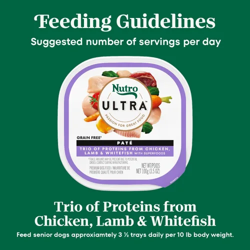 Miniatura 9 de Nutro Ultra Dog Food, alimento húmedo para perros, trío de proteínas en paté: pollo, cordero, pescado blanco, bandejas de 3.5 onzas