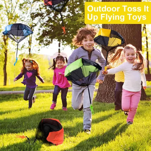 Miniatura 6 de Juuxncgv Paquete de 10 juguetes de paracaídas, paracaídas de juguete sin enredos, juguetes voladores para niños, regalos (5 colores)