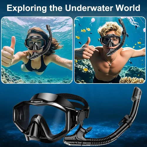 Miniatura 6 de Juego de snorkel para adultos, paquetes de esnórquel panorámico antivaho con esnórquel seco y gafas de natación para buceo, natación y esnórquel