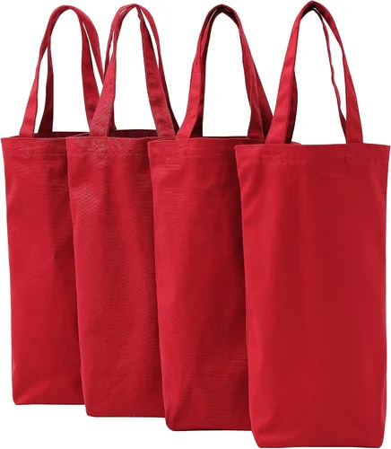 Miniatura 10 de Bolsa de vino, 10 x 7 x 2 pulgadas, 4 bolsas reutilizables de lona de algodón con etiqueta de cordón Azul